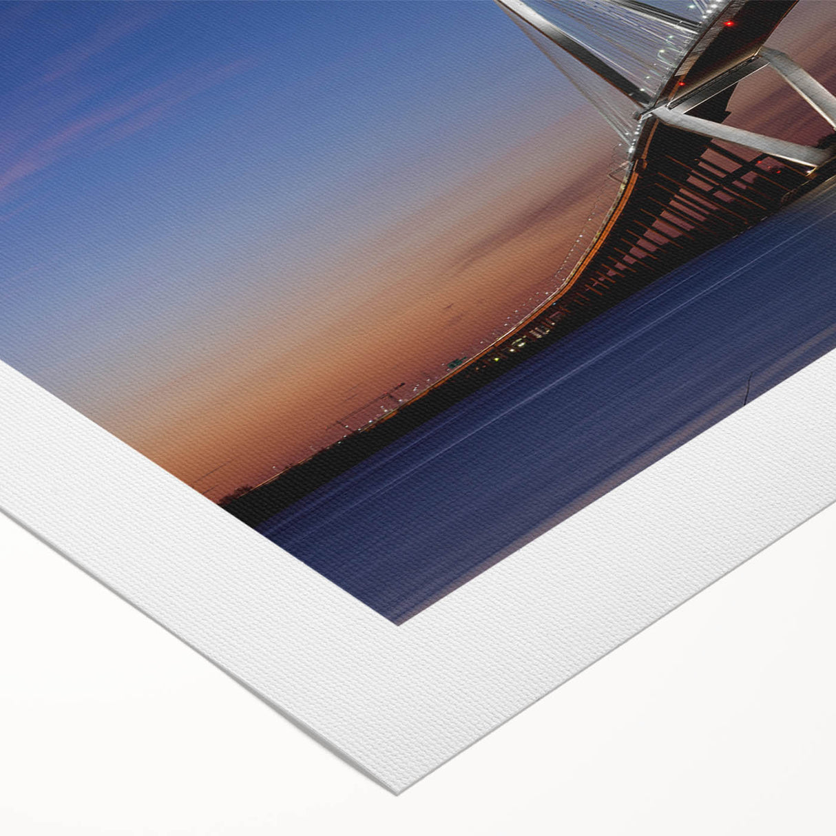 Art deco poster featuring a Charleston, South Carolina cityscape in muted grey and blue tones on rolled canvas.