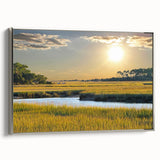 Framed canvas of a South Carolina landscape featuring vibrant colors on a black background, ideal for living room decor.