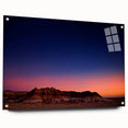 Acrylic print of South Dakota Badlands with earthy tones and a wide landscape view, suitable for dining room decor.