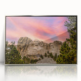 Textured art of Mt. Rushmore in muted earth tones on a framed acrylic, suitable for bedroom art.