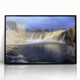Large abstract wall art depicting South Dakota scenery in muted earth tones, framed in black acrylic.