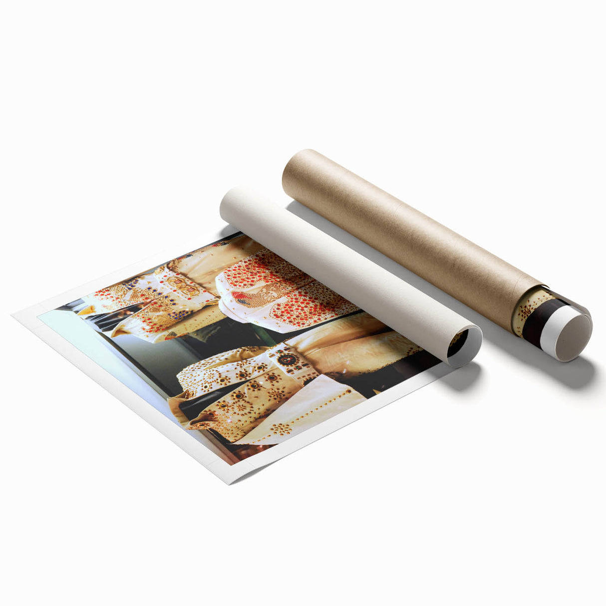 Extra large rolled print of Memphis scenery with vibrant floral motifs, ideal for classy bathroom wall art.