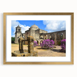 Extra large abstract art print of San Antonio scenery in textured style, with gold frame, ideal for living room decor.