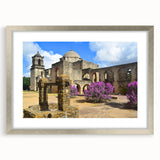 Textured art depicting abstract San Antonio scenery in muted earth tones on a framed silver mat, ideal for bedroom decor.