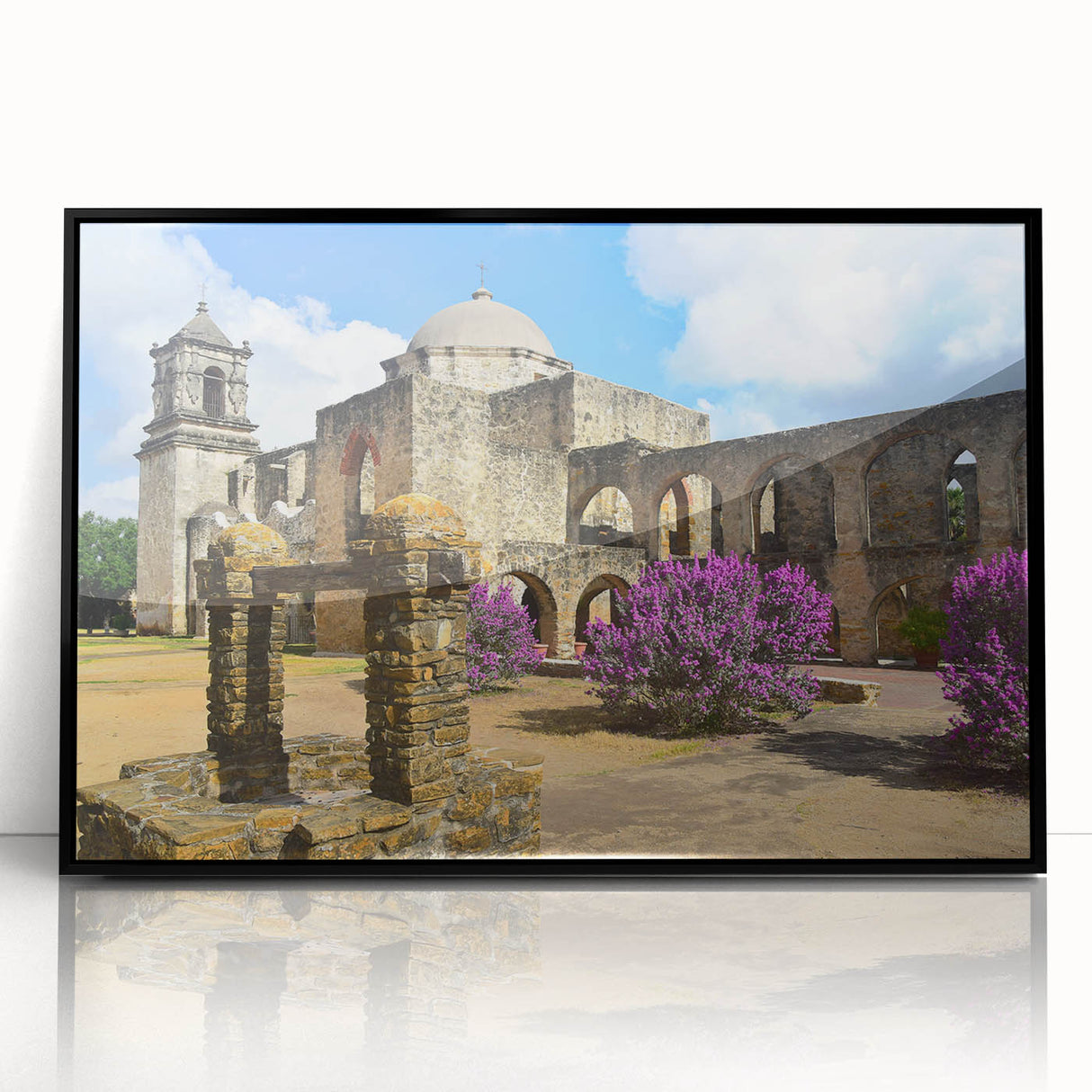 Large abstract wall art depicting the San Antonio skyline in muted gray tones on a framed acrylic panel.