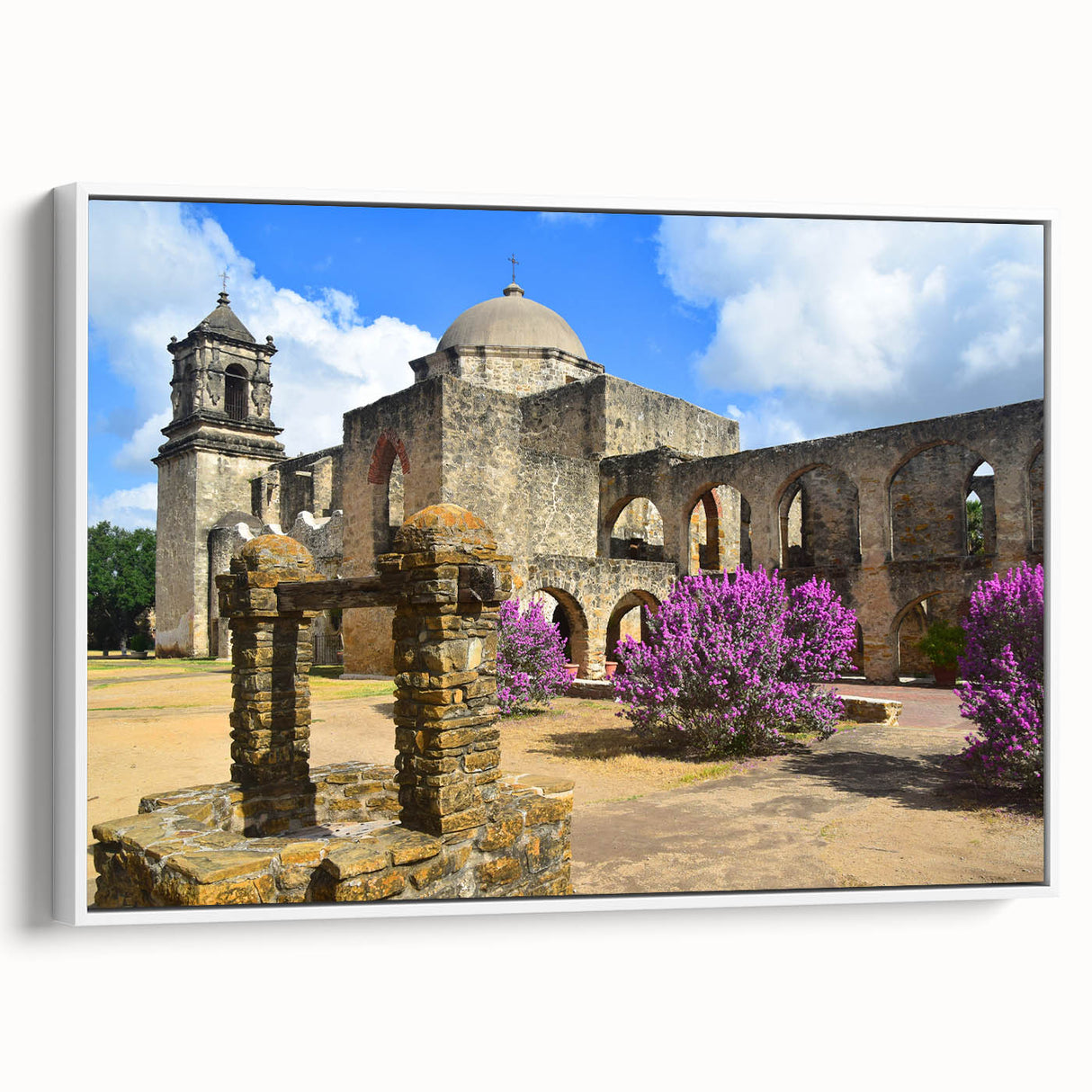 Vintage poster art of San Antonio skyline in colorful hues on extra large framed canvas, ideal for living room decor.