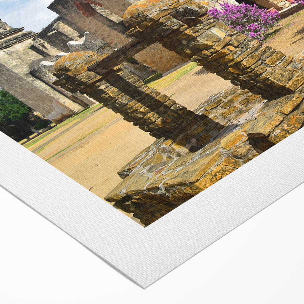 Art deco poster of San Antonio skyline in muted gold and blue on rolled canvas, suitable for dining room wall art.