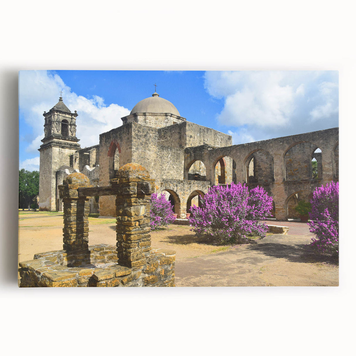 Black and white photo of San Antonio skyline on large stretched canvas, suitable for kitchen wall art.