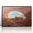Large abstract wall art depicting Arches National Park in muted earth tones on a framed acrylic.