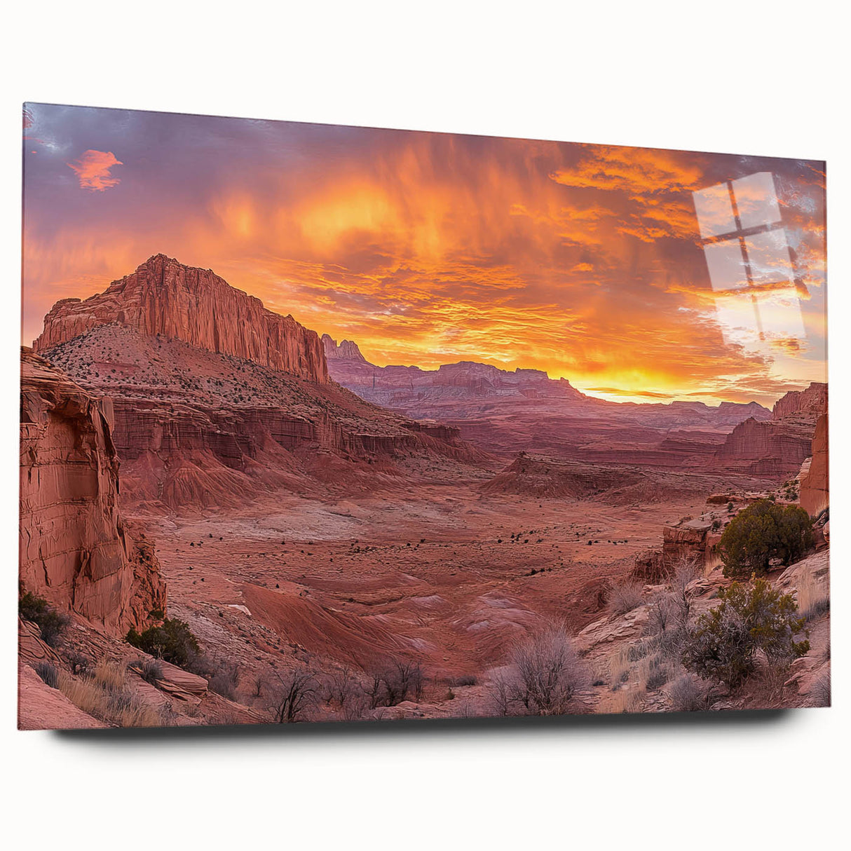 Large abstract wall art of Capitol Reef in Utah on acrylic glass, ideal for bedroom or dining room decor.
