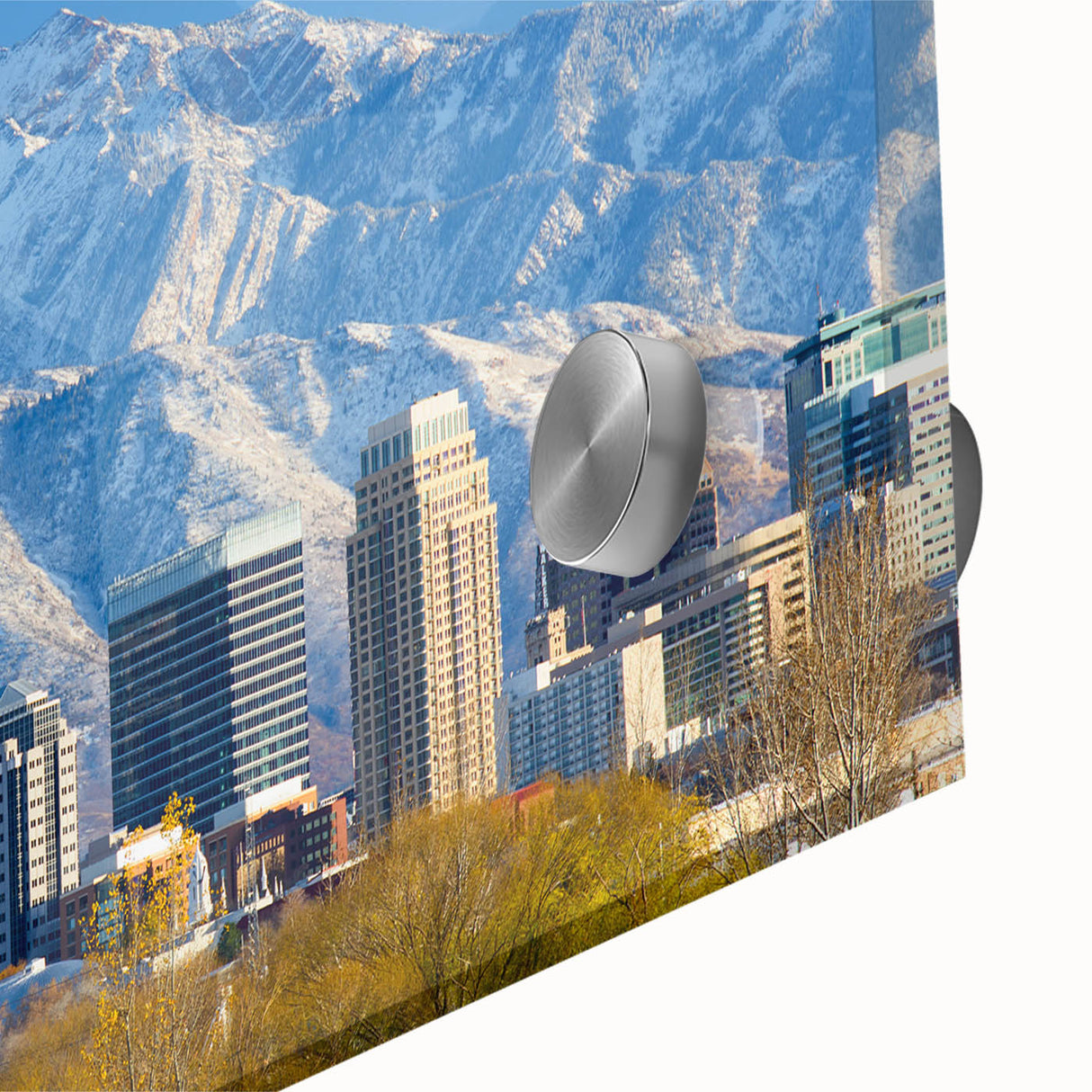 Large abstract depiction of Salt Lake City in muted earth tones on acrylic glass, ideal for dining room art.