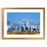 Extra large abstract art print of Salt Lake City, featuring textured swirls in earth tones on a gold-framed canvas.