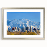 Textured art print of Salt Lake City with abstract elements in muted earth tones, framed in silver, ideal for bedroom art.