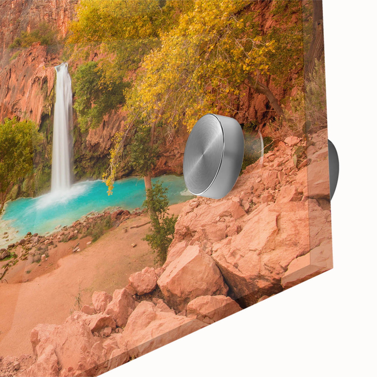 Large abstract wall art of Zion National Park in muted earth tones on acrylic glass, ideal for dining room ambiance.