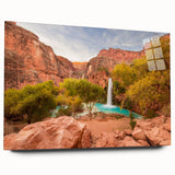 Large abstract wall art of Zion National Park in muted earth tones on acrylic glass, ideal for bedroom or dining room decor.