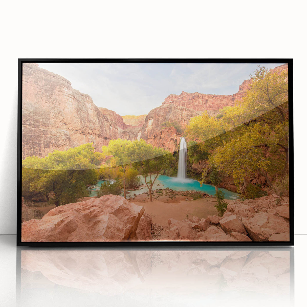 Large abstract wall art depicting Zion's rocky landscapes in muted earth tones on a framed acrylic.