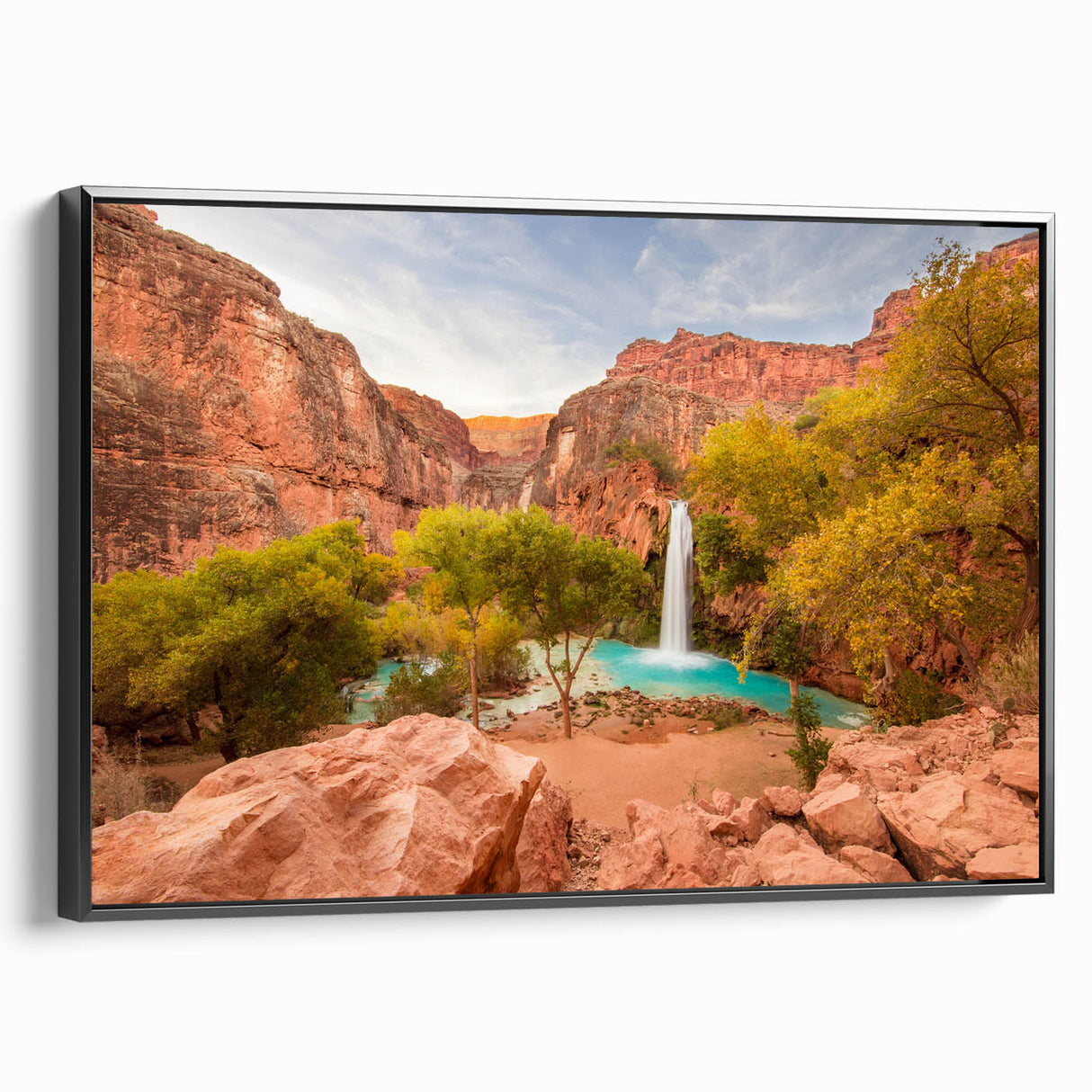 Black and white framed canvas of Zion National Park landscape, ideal for bedroom wall decor.