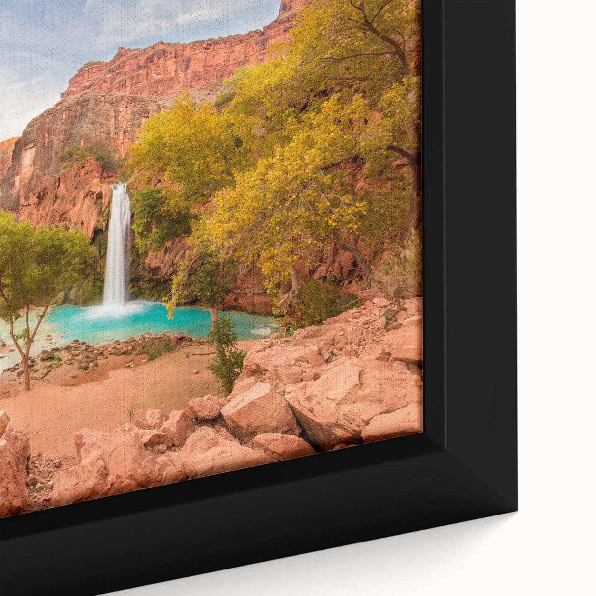 Extra large framed canvas of a textured Zion National Park scene in Utah, featuring black and colorful art.