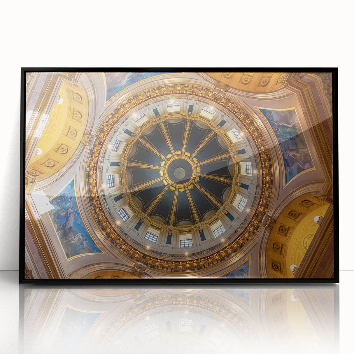 Large abstract wall art of Washington DC Capitol in black and white tones on a framed acrylic.