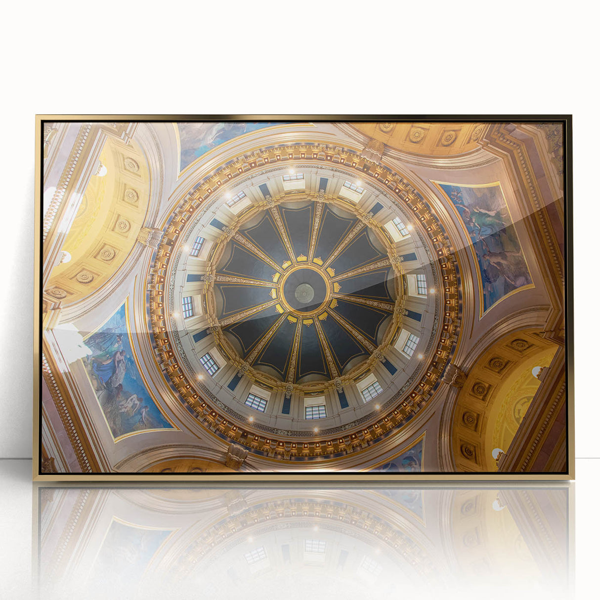 Acrylic print of Washington D.C. Capitol in gold tones, ideal for modern art wall decor.