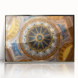 Mid-century modernist art of the Washington DC Capitol in muted gray tones, presented in a silver-framed acrylic.