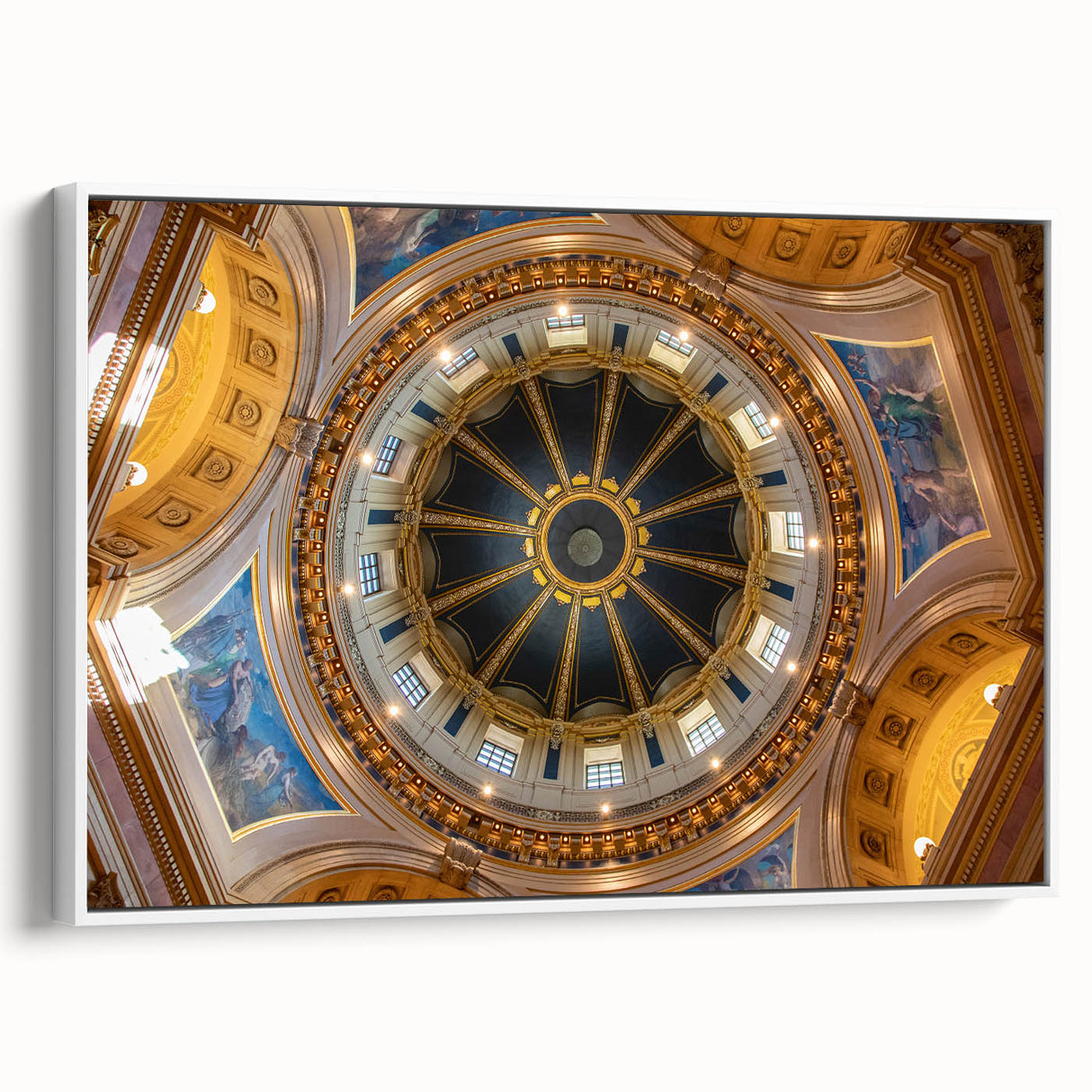 Vintage poster art of the Washington DC Capitol in colorful hues on a framed canvas, ideal for living room decor.