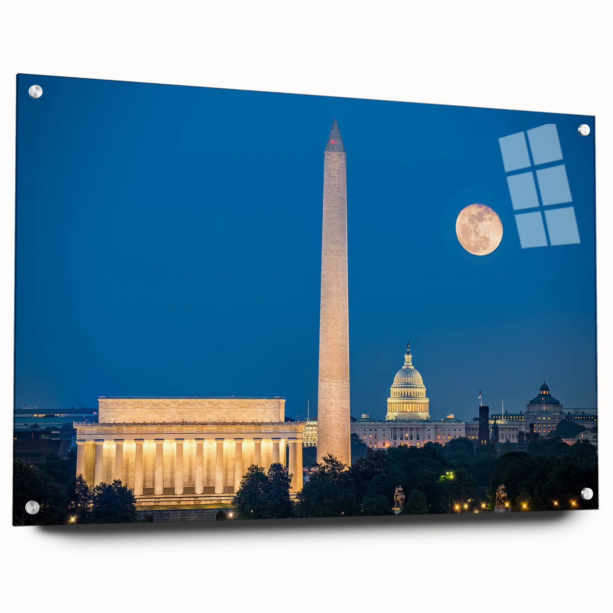Acrylic print of the Lincoln Memorial in Washington DC, in muted gray tones, suitable for bedroom or dining room decor.