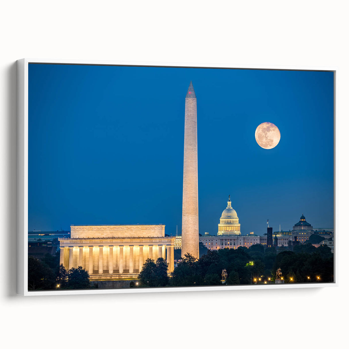 Vintage poster art of Lincoln Memorial in muted colors on framed canvas, ideal for extra large living room wall.