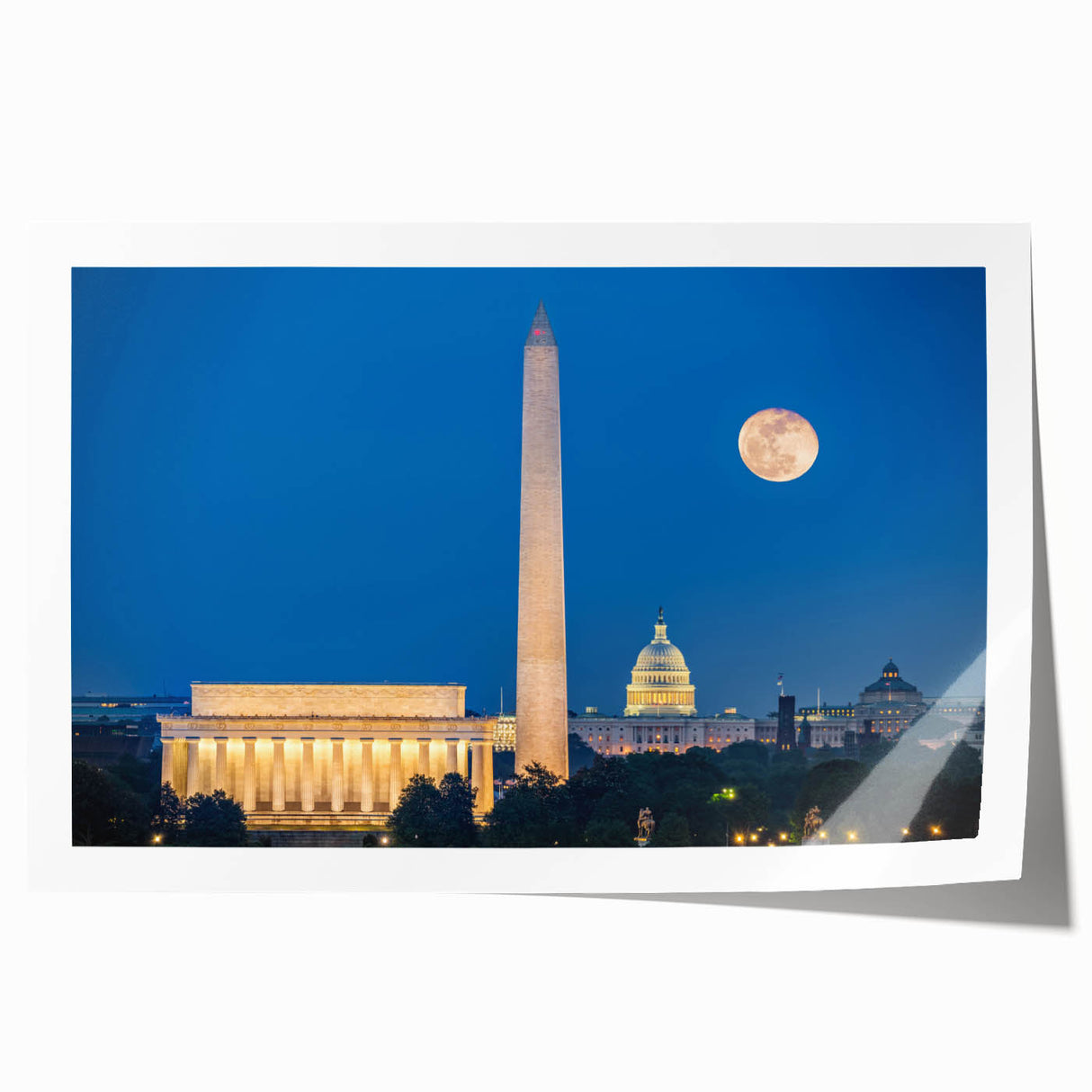 Lincoln Memorial and Reflecting Pool in muted gray and blue tones on extra large rolled canvas.