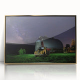 Mid-century modernist acrylic print of Palouse, Washington in earth tones, framed in gold.