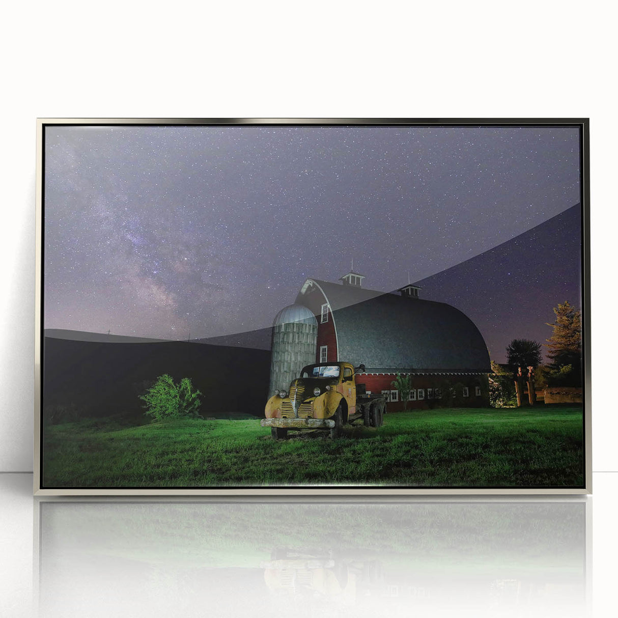 Mid-century modernist art depicting the rolling hills of Palouse, USA in muted earth tones on framed acrylic.