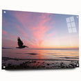 Acrylic print of Seattle skyline in muted blue tones, ideal for dining room or bedroom decor.