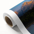 Art deco poster of the Grand Tetons in muted earth tones on rolled canvas, ideal for nursery wall art.