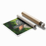 A rolled print featuring delicate floral motifs in soft green and pink hues, ideal for classy bathroom wall art.