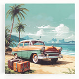 Black and white stretched canvas featuring a vintage car, ideal for kitchen wall art.