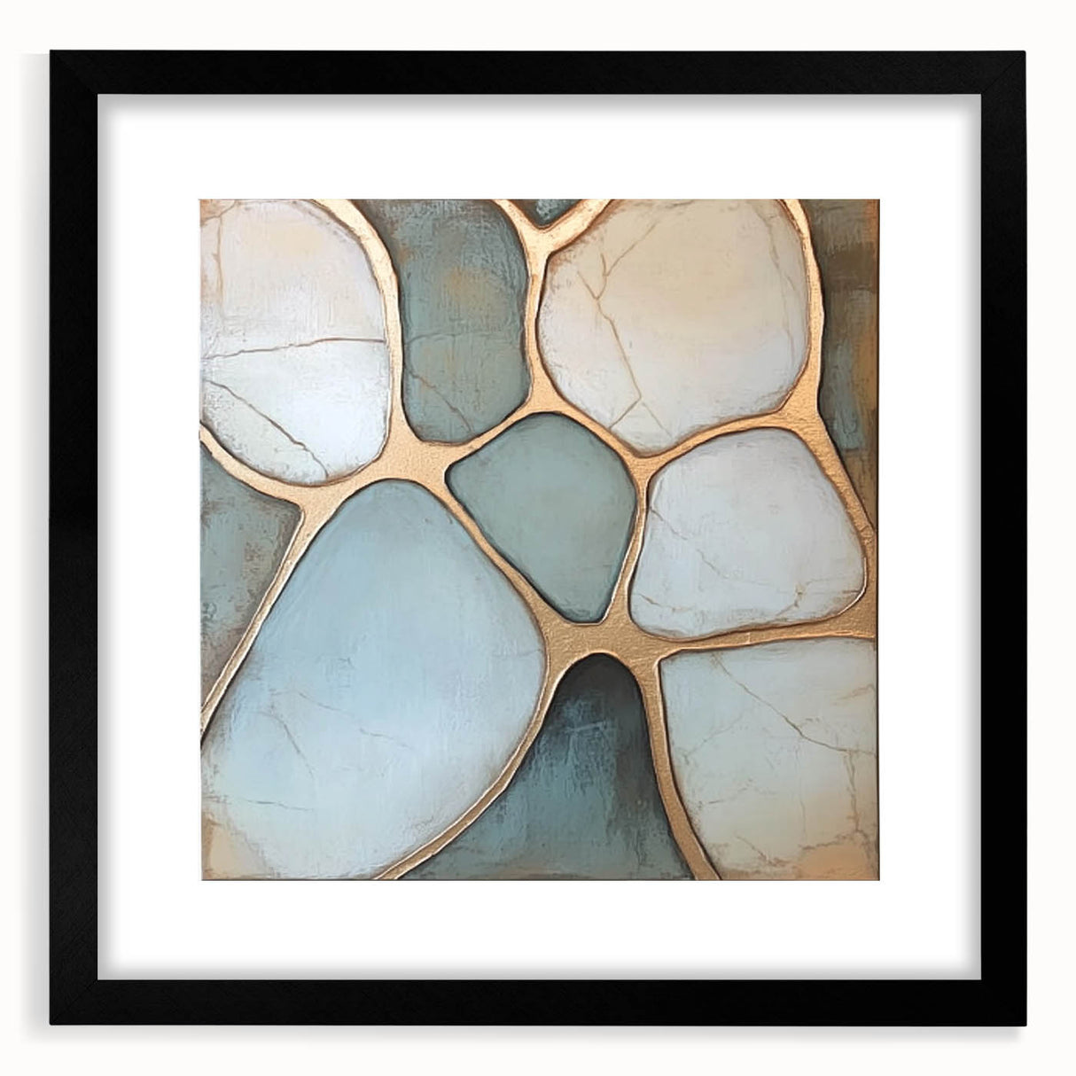 Blue & Gold Abstract Stone Design - Modern Living Room Wall Art