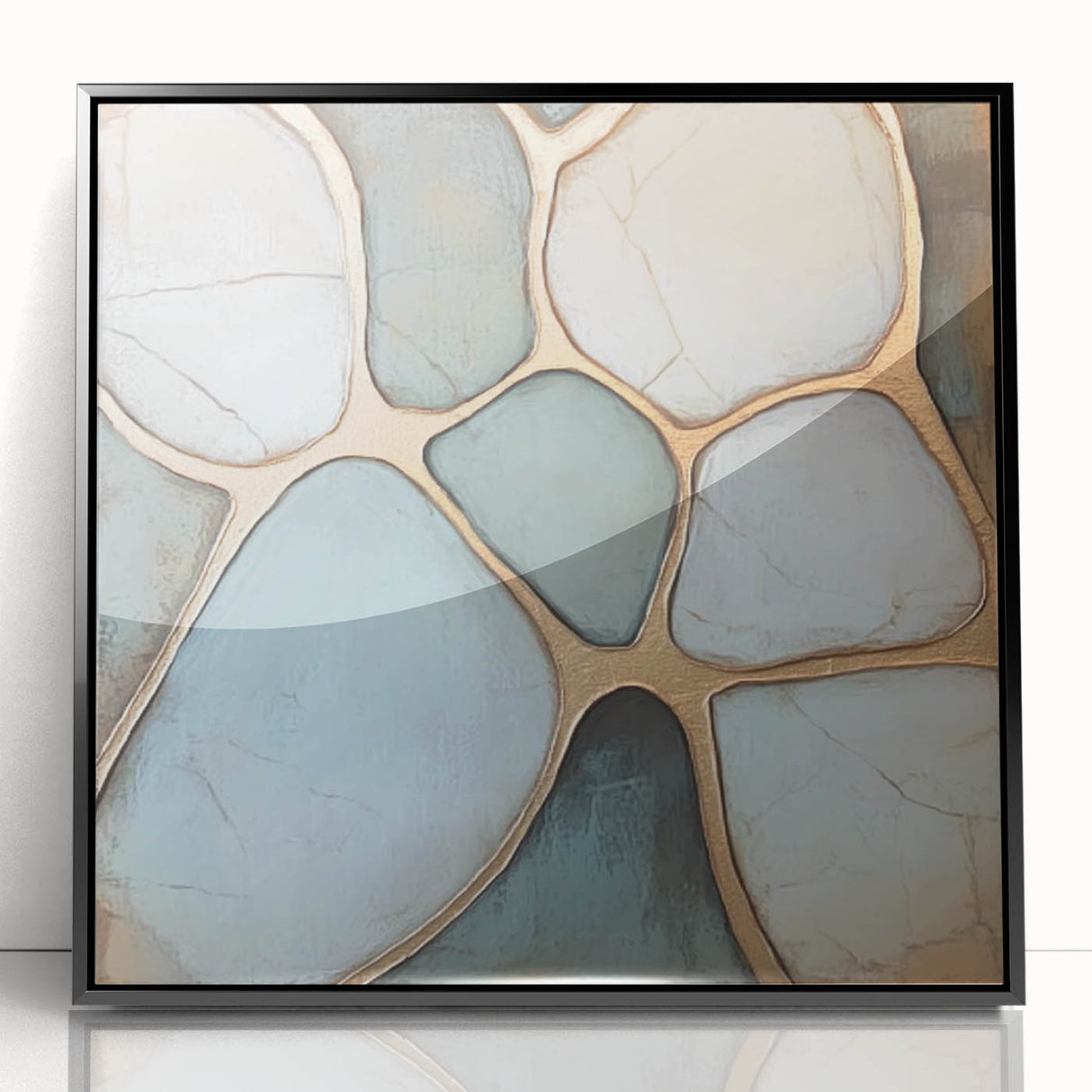 Blue & Gold Abstract Stone Design - Modern Living Room Wall Art