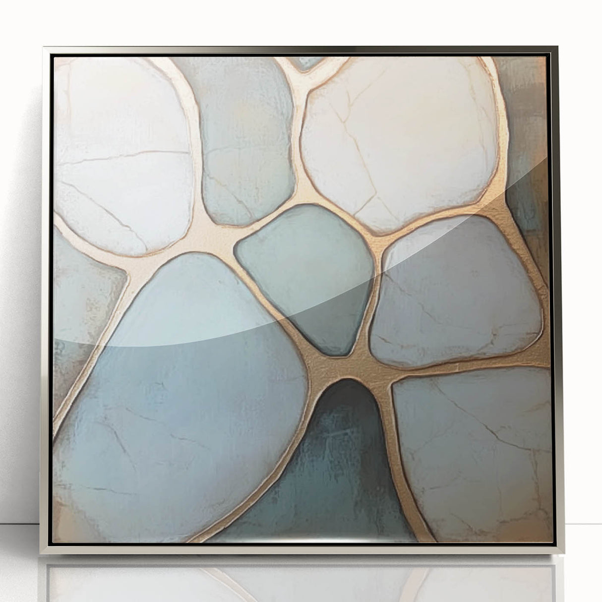 Blue & Gold Abstract Stone Design - Modern Living Room Wall Art