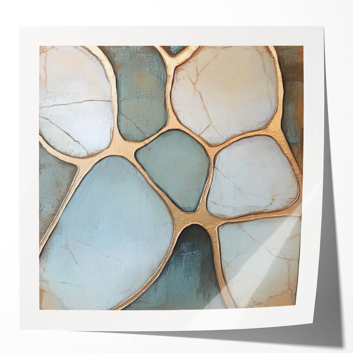 Blue & Gold Abstract Stone Design - Modern Living Room Wall Art