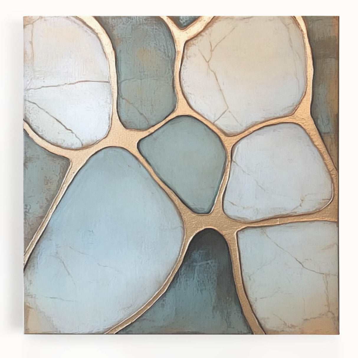 Blue & Gold Abstract Stone Design - Modern Living Room Wall Art