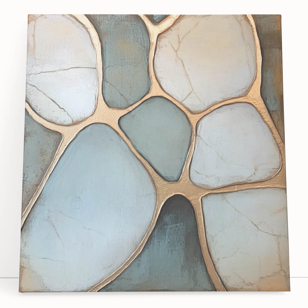 Blue & Gold Abstract Stone Design - Modern Living Room Wall Art