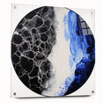 Abstract geometric acrylic glass design showcasing vibrant colors and intricate patterns, viewed from the side with visible pins, ideal for modern home decor.