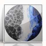 Abstract geometric art piece framed in white acrylic, showcasing vibrant shapes and colors, perfect for modern home decor to enhance any room's aesthetic.