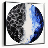 Abstract geometric framed canvas artwork showcasing a modern black design with sleek lines and shapes, perfect for contemporary home decor.