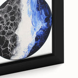 Close-up of an abstract geometric framed canvas art piece, showcasing vibrant colors and intricate patterns, ideal for modern home decor and artistic expression.