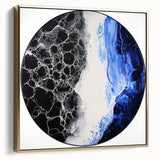 Abstract geometric framed canvas artwork in silver and gold, showcasing intricate shapes and patterns, ideal for modern home decor or office aesthetics.