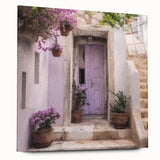 Acrylic print of a large abstract depiction of a Greek door in muted earth tones, suitable for bedroom or dining room decor.