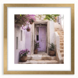 Extra large abstract art print featuring a textured depiction of a Greek door, in gold tones, framed with a mat.