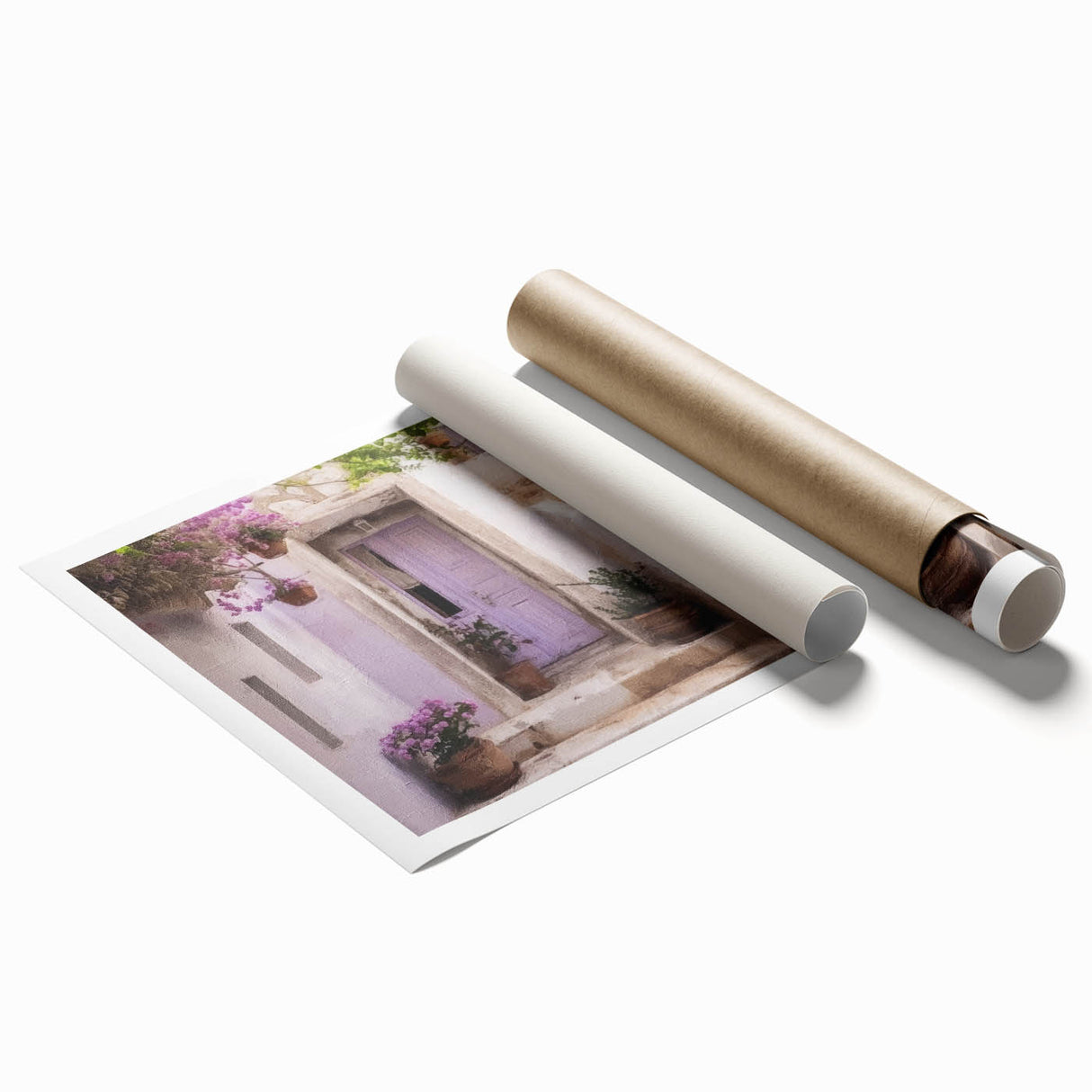Extra large rolled print featuring a Greek architecture door design in muted earth tones, ideal for classy bathroom wall art.