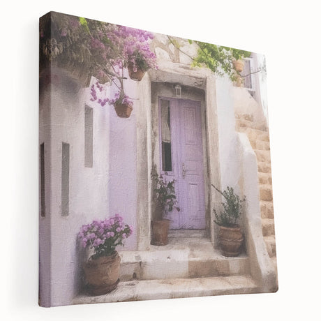 Side view of a large stretched canvas featuring a detailed Greek door architecture design, ideal for kitchen wall art.